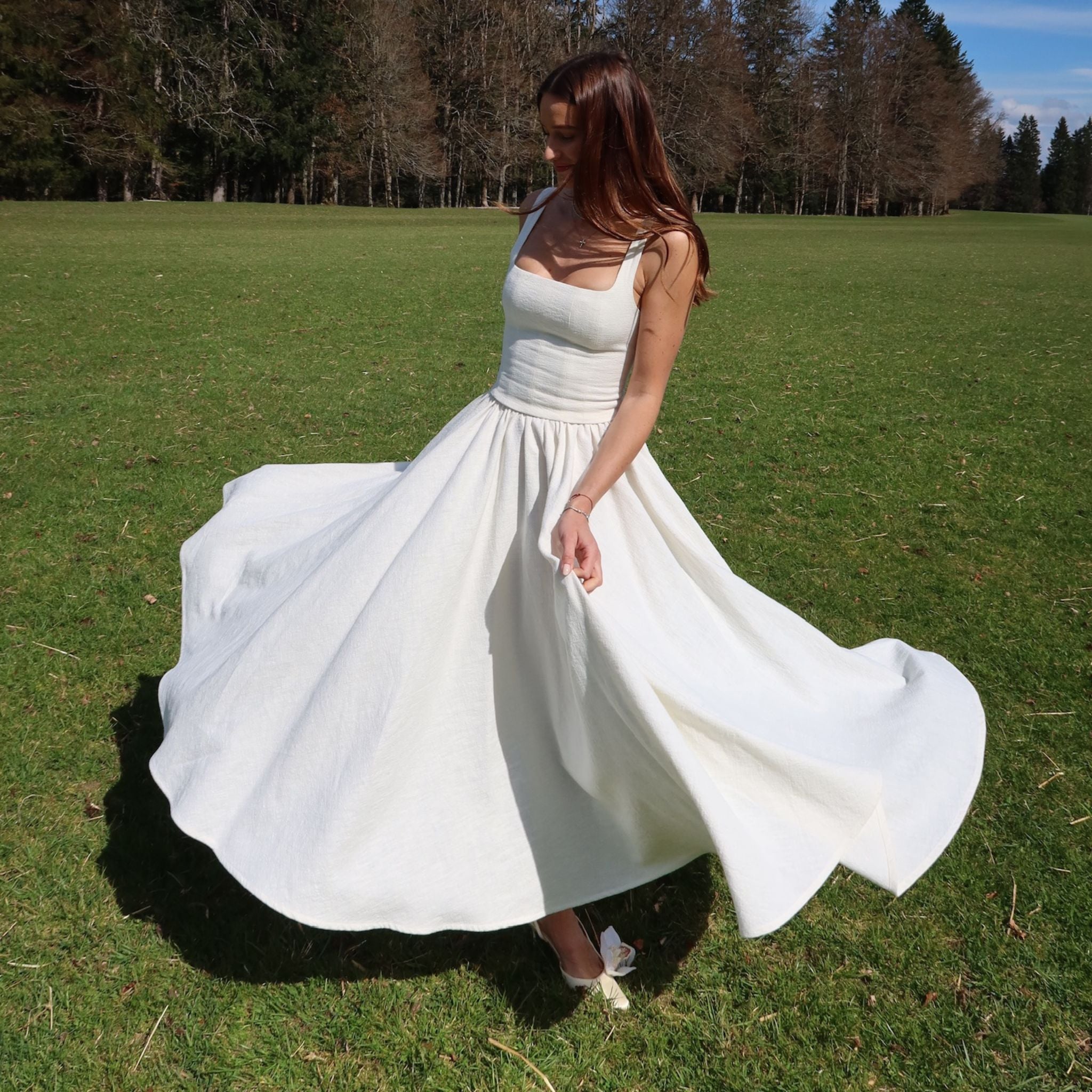 Gloria Midi Skirt Bridal Linen