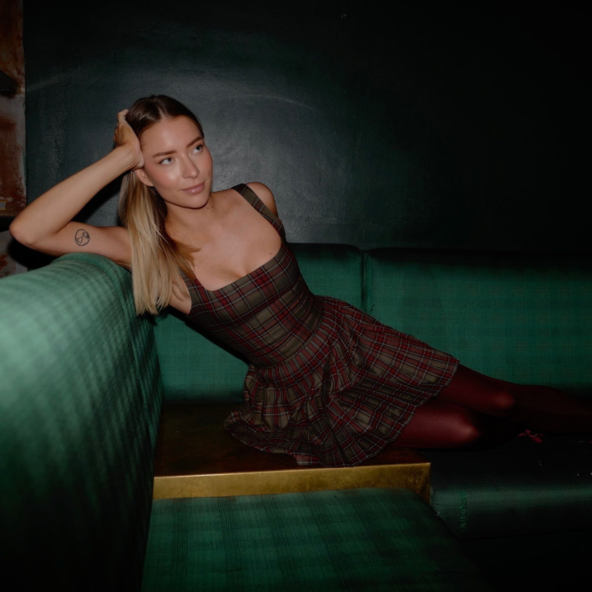 Regina Mini Skirt Dark Olive Tartan