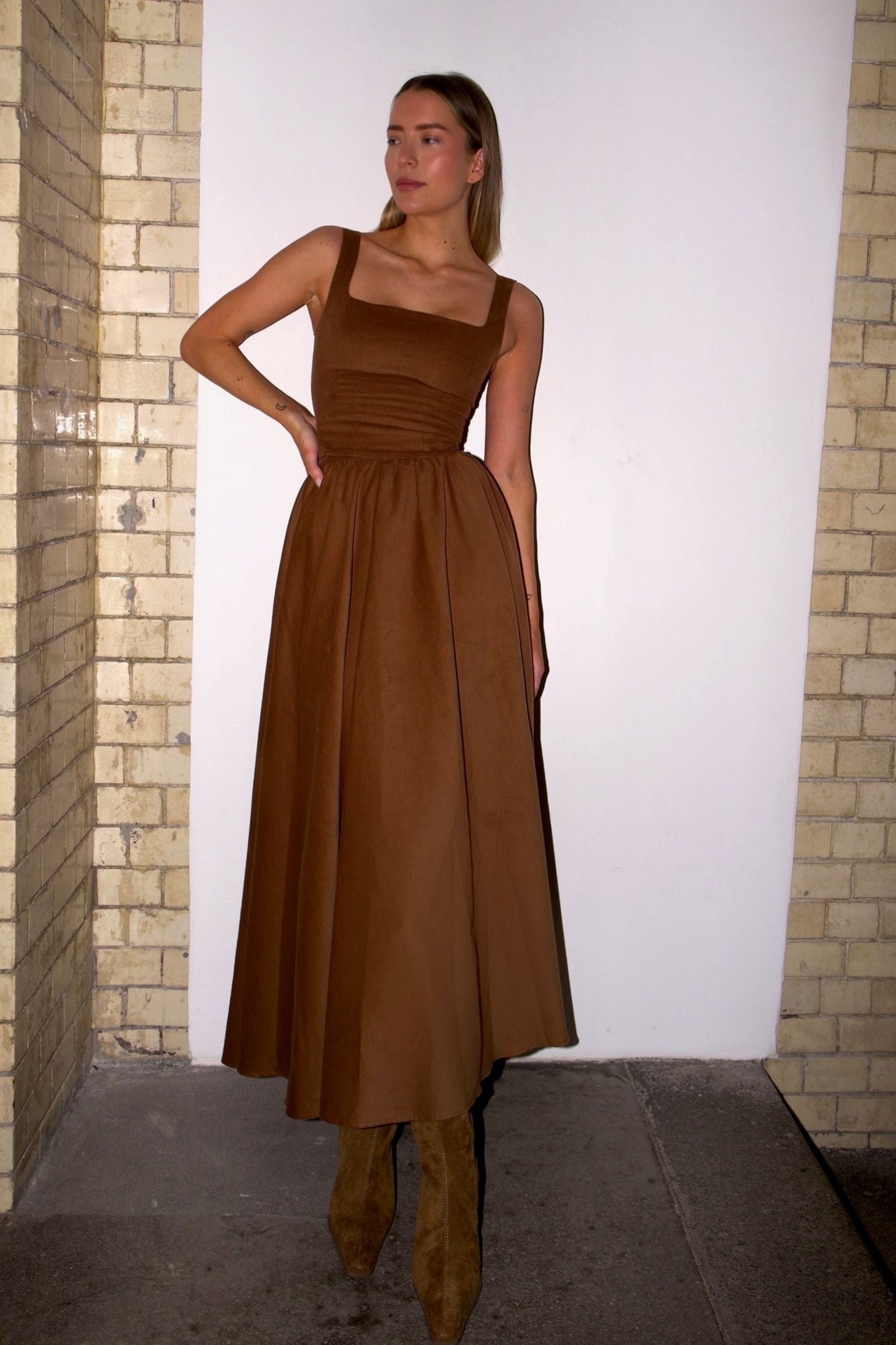 Louma Midi Skirt Ruffle Mocca Corduroy
