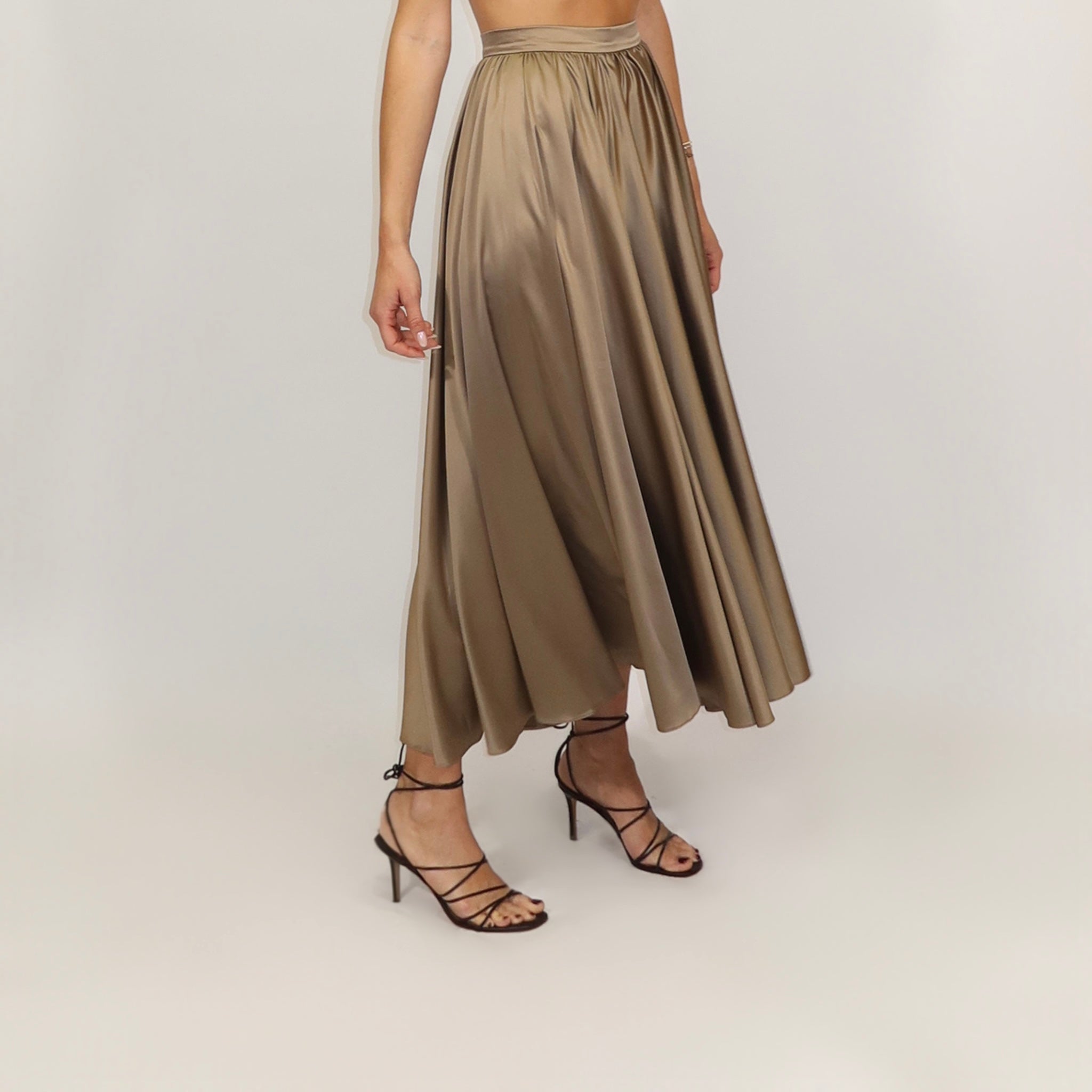 Leila Midi Skirt Ruffle Dark Taupe