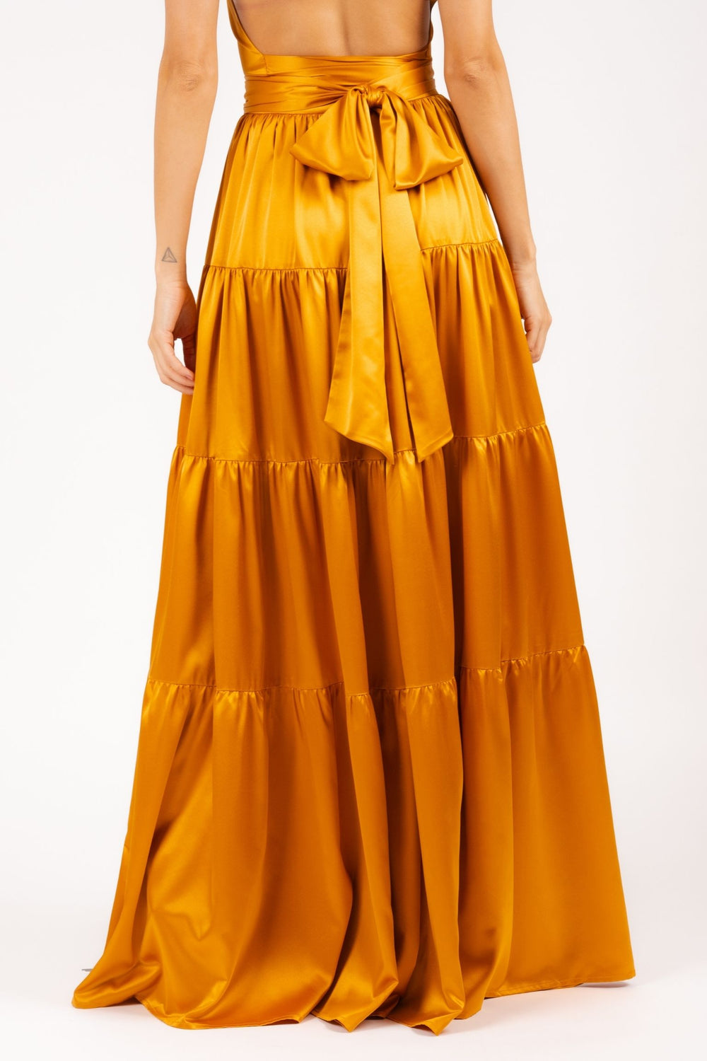 Anna Satin Skirt Ruffle Saffron Gold - Maxi/Long Length I RIA