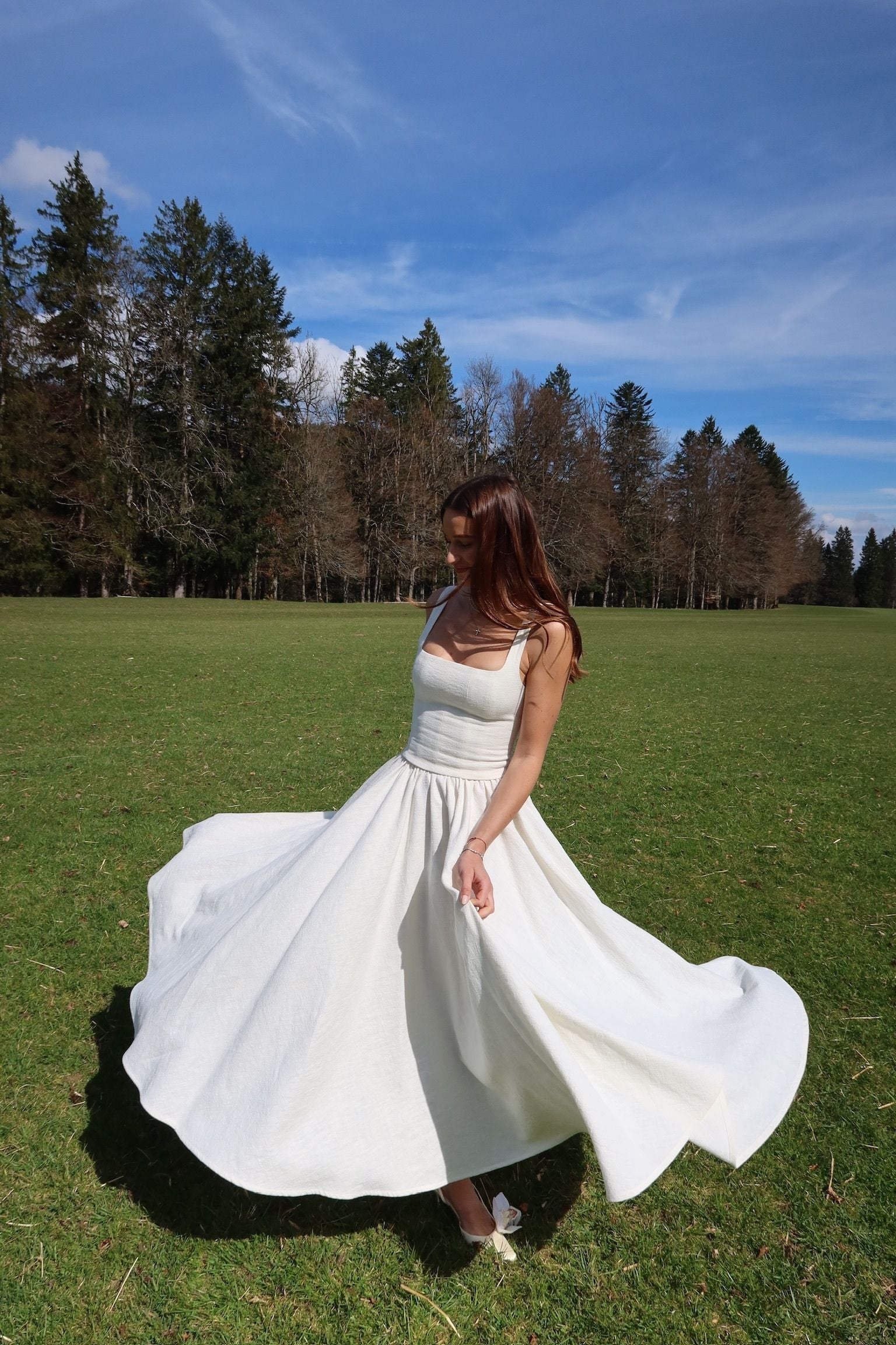 Gloria Midi Skirt Bridal Linen