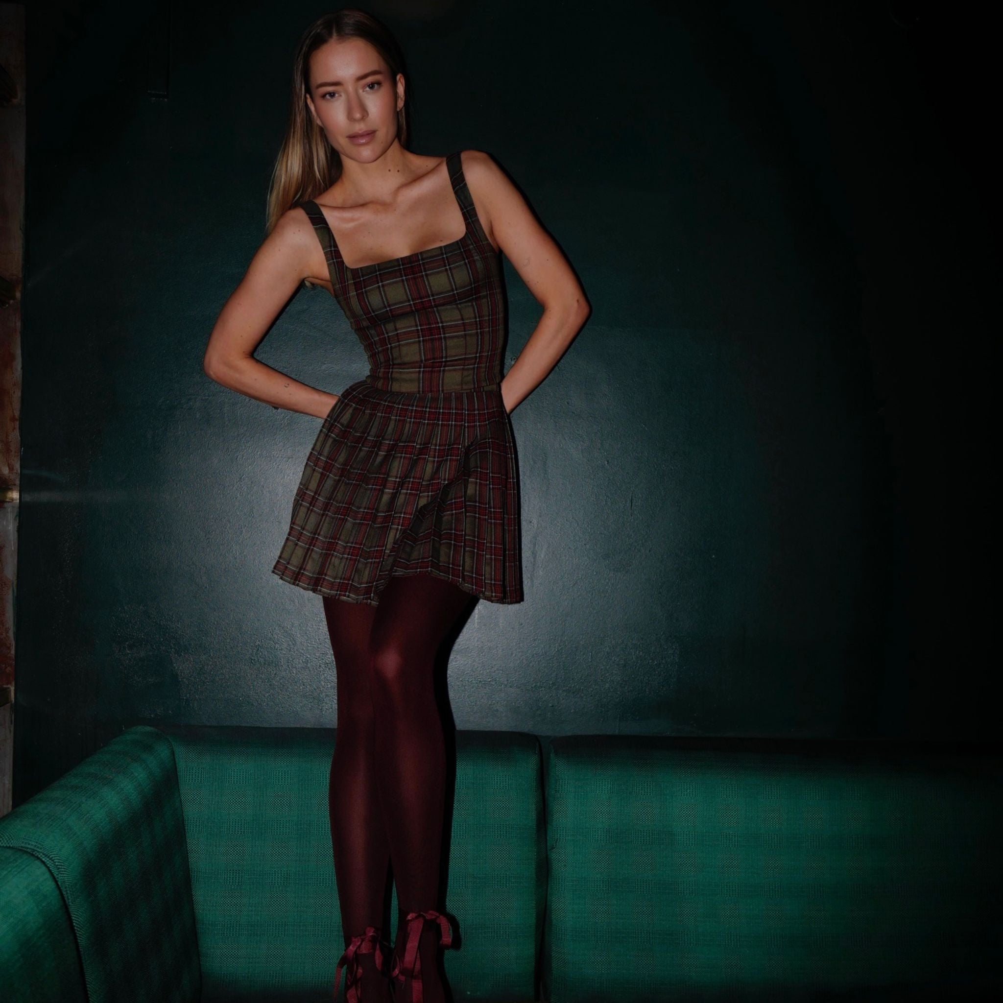 Regina Mini Skirt Dark Olive Tartan