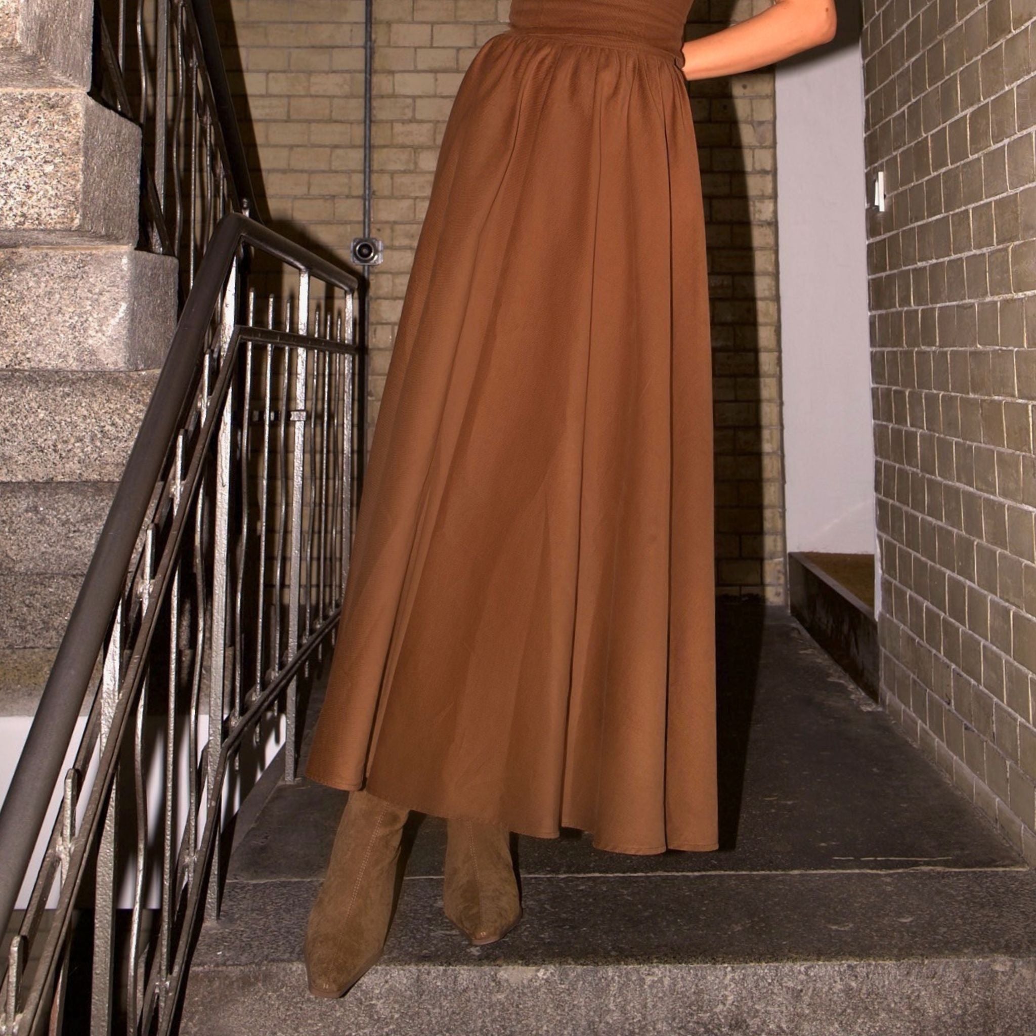 Louma Midi Skirt Ruffle Mocca Corduroy